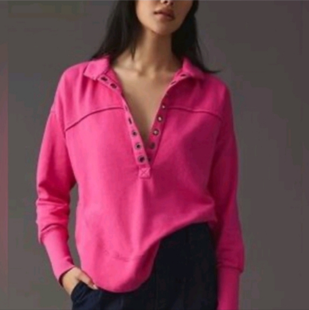 Women’s Bright Pink Snap-Front Pullover Sweater